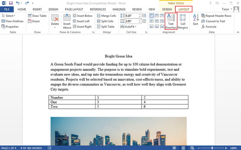 turning single page to landscape in word for mac